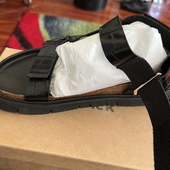 All Black Pressed Croc Lowform Flat Sandal - Picture 7 of 7